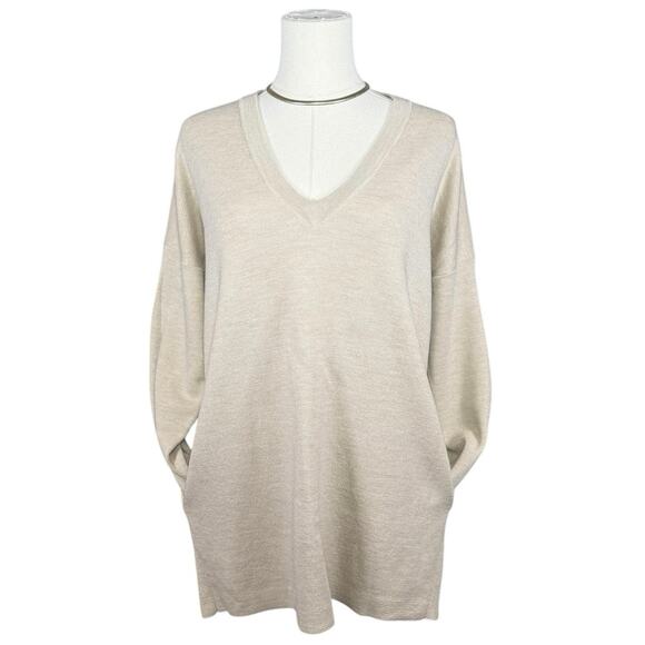 J.Crew Merino Wool Oversized V-Neck Sweater Tan Neutral w/ Pockets | Small - Picture 3 of 12